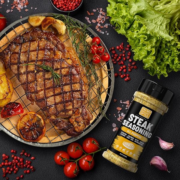 STEAK SEASONING ALL PURPOSE SEASONING MIX – GLUTEN FREE & LOW SODIUM MEAT SEASONINGS FOR RIBEYE, NY STRIP & TOMAHAWK. STEAKS SEASONINGS FOR GRILLING. BEEF STEAKS SALT BLEND. STEAK RUB SPICES. 4.6OZ