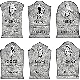 Halloween Decorations Outdoor Graveyard Tombstones: 6ct Large Tombstone Halloween Decor Yard Signs with Stake, 17" Tall Scary Gravestones with Half Killer Face, Waterproof Lawn Decor Outside, Not Foam