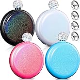 4 Pcs Cute Liquor Flask for Women 5 oz 304 Stainless Steel Portable Glitter Flask for Whiskey Liquor Wine with Shining Rhinestone Cap and 4 Funnels for Drink Bar(Fresh Color)