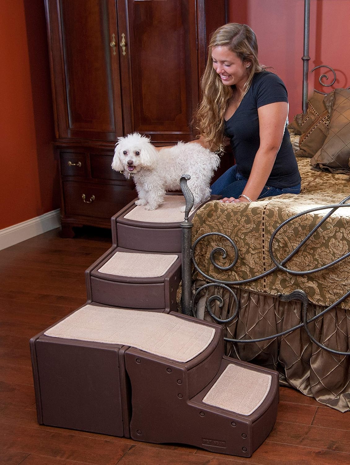 Pet Gear Easy Step Bed Stair for Cats/Dogs with Storage Compartment, Removable Washable Carpet Treads, Space-Saving Multi-Position Design : Pet Supplies