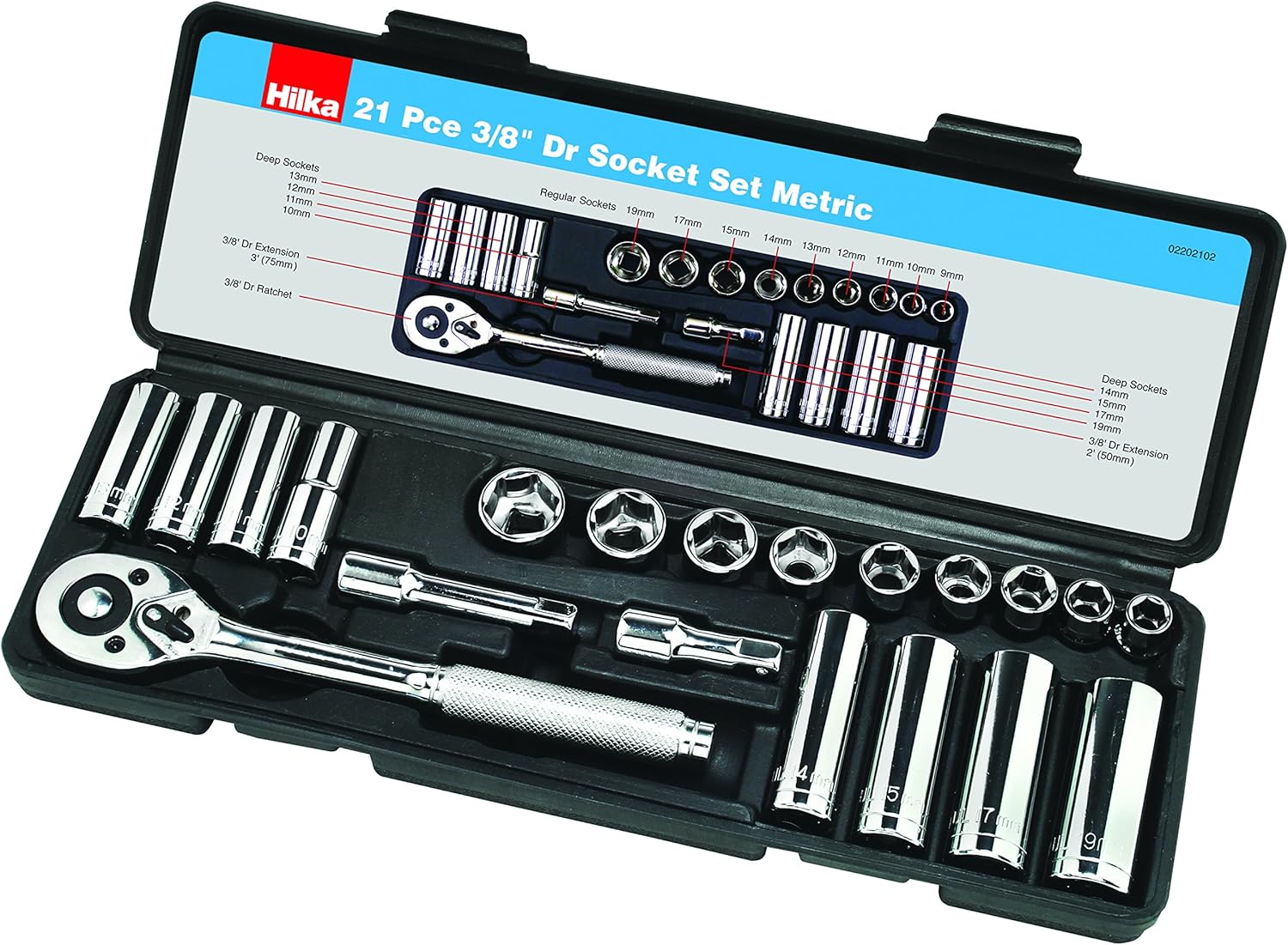 21PC 3/8" Drive Socket Set Metric, Chrome, Variety Pack