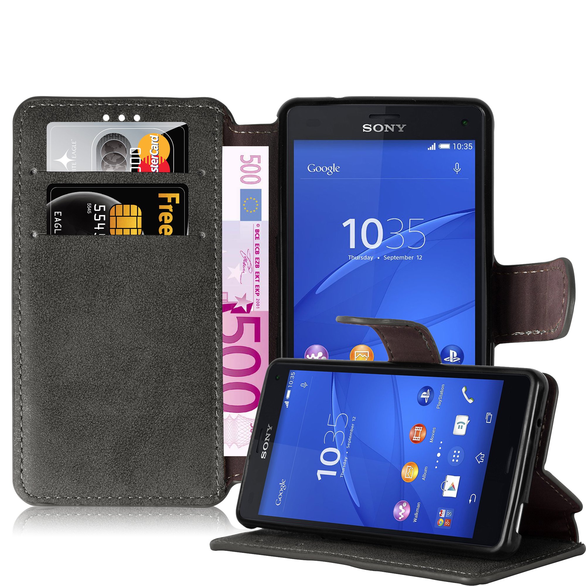 cadorabo – Retro Book Case in Used-Look Design for > Sony Xperia Z3 COMPACT / Z3 MINI < – Etui Cover Protection Pouch with Stand Function and Card Slot in FROSTED-GREY
