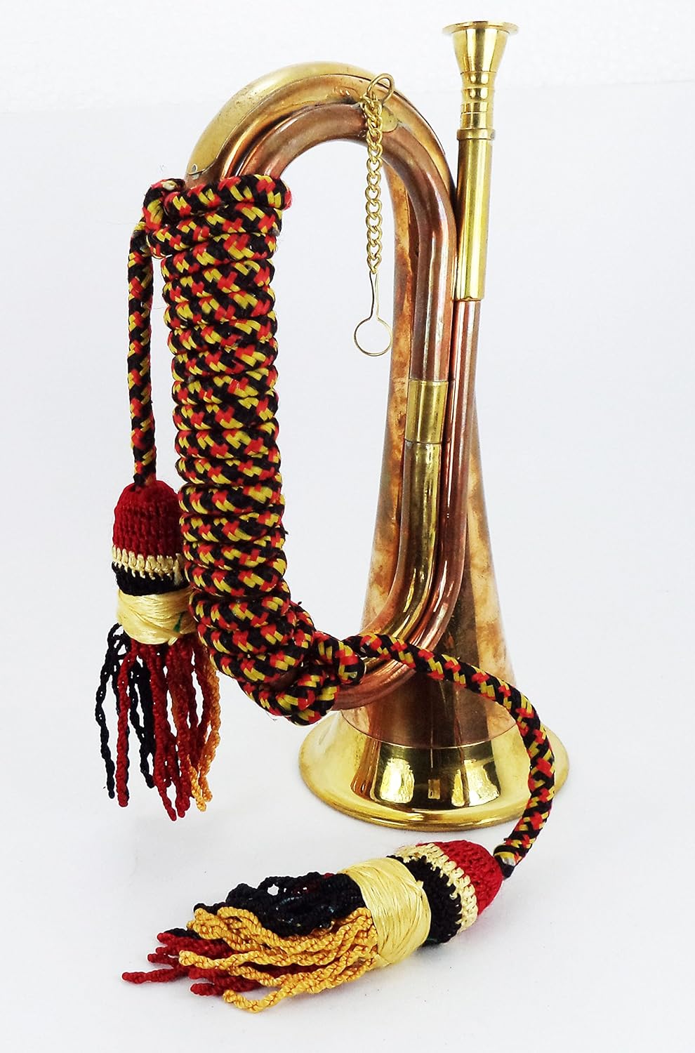 Boy Scout Brass and Copper Blowing Bugle Attack War Command Signal Horn 10.6" Inch with Beautiful Colourful Rope Binding: Musical Instruments