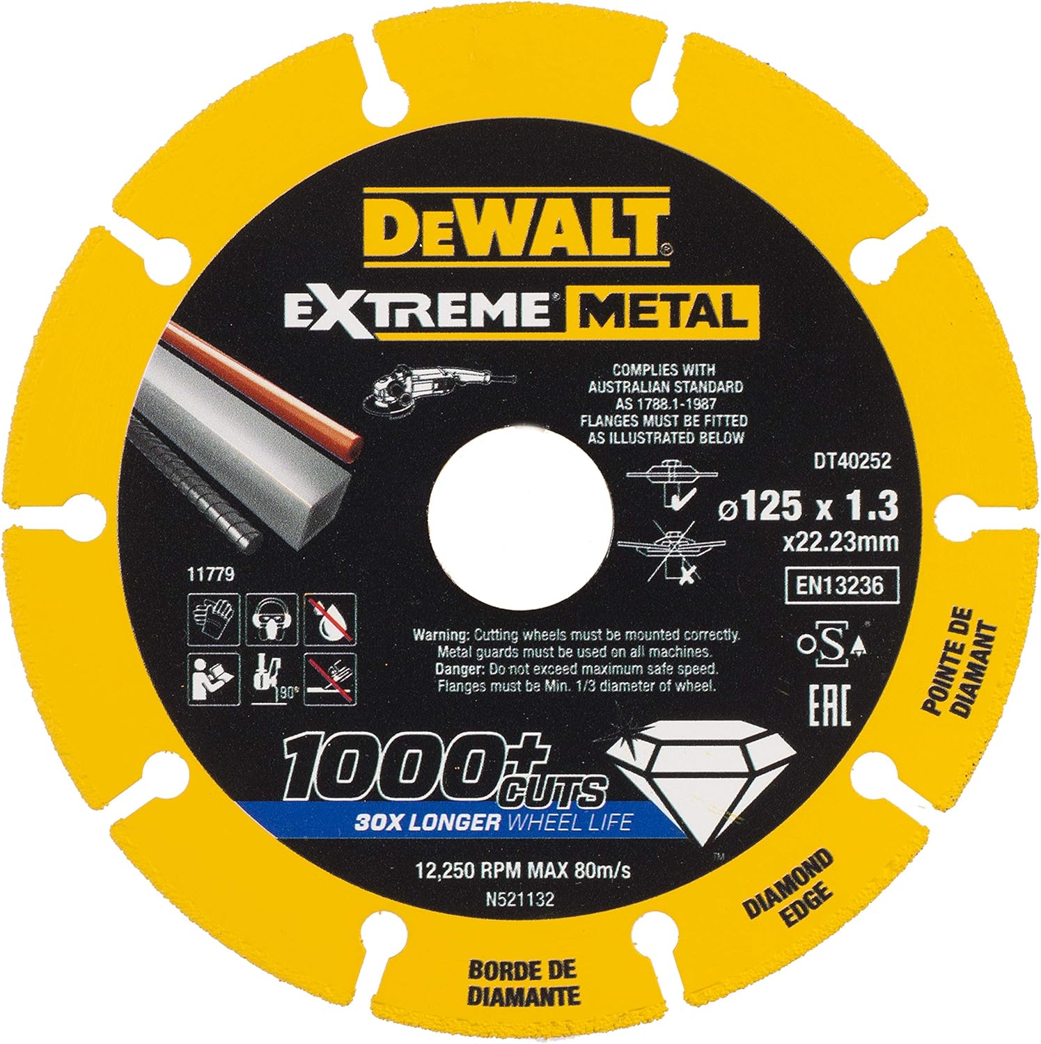 Dewalt Power Tools Dt40252 Extreme Diamond Metal Cutting Disc 125 X 22.23 X 1.3Mm, yellow/black, 125 millimeters