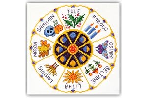 POVITRULYA Counted Cross Stitch Kit Wheel of The Year - DIY Hand Embroidery Set, Pagan Celtic Wiccan Calendar, Pattern with Witchy Design for Adults, Norse Home Decor, Halloween Seasonal Gift