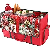 Sattiyrch Large 2-in-1 Christmas Ornament Storage Box & Xmas Figurine Container - Easy Access Removable Trays, Keeps 73 Holiday Ornaments - Adjustable Extent Area for Figurines and Pockets