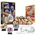 NATIONAL GEOGRAPHIC Break Open 15 Premium Geodes - with Goggles, Detailed Learning Guide, 3 Display Stands, Great STEM Scienc