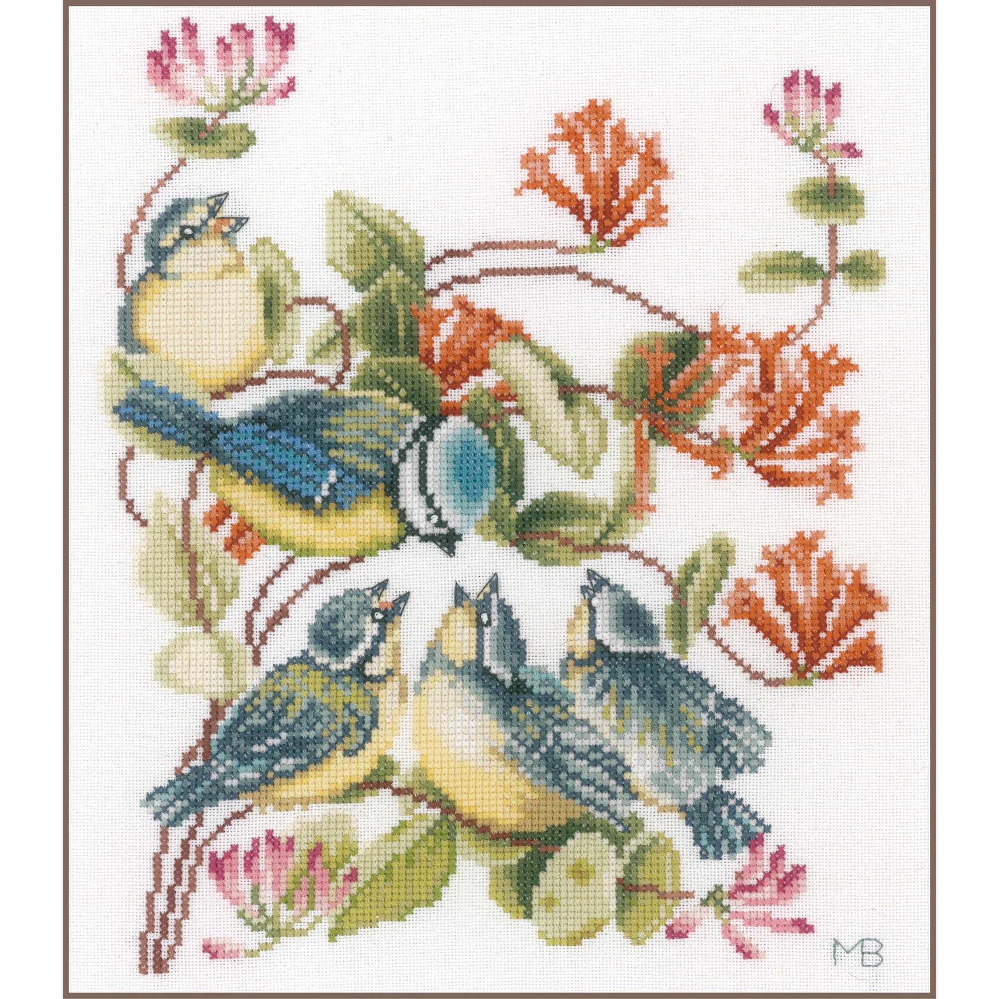 Lanarte Counted Cross Stitch Kit: Chickadees (Evenweave), Cotton, NA, 24 x 29cm