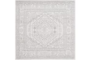 SAFAVIEH Adirondack Collection Area Rug - 8' Square, Ivory & Silver, Oriental Medallion Design, Non-Shedding & Easy Care, Ideal for High Traffic Areas in Living Room, Bedroom (ADR108B)