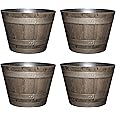Classic Home and Garden Whiskey Plastic Resin Flower Pot Barrel Planter, Oak Brown, 20.5" (4 Pack)