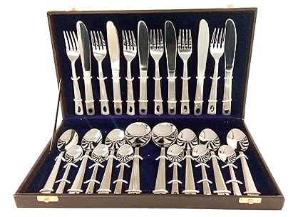 VIP Stainless Steel Dotted Design Cutlery Set of Spoons and Forks (Silver) - Set of 26 Pcs with 1 Box