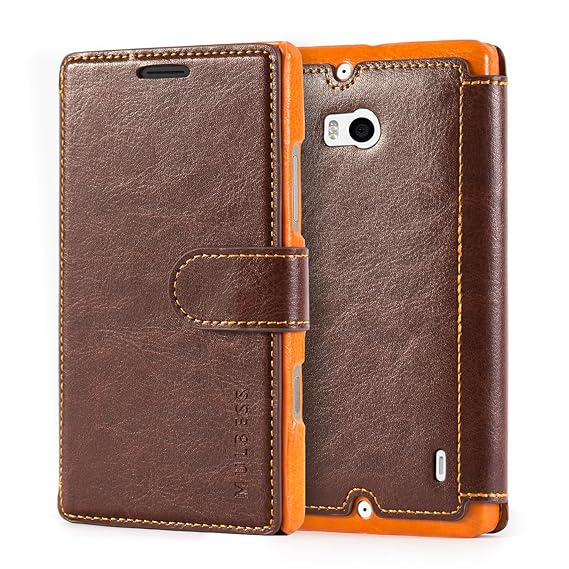 Mulbess Layered Dandy Ledertasche im Bookstyle und Kartenfach für Microsoft Nokia Lumia 930 hülle Tasche Leder,Vintage Braun