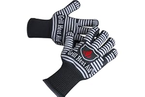 GRILL HEAT AID Extreme Heat Resistant BBQ Gloves - Premium Insulated & Silicone Lined Aramid Fiber Mitts for Cooking, Grilling, Frying and Baking - Professional Indoor Outdoor Kitchen Oven Accessories