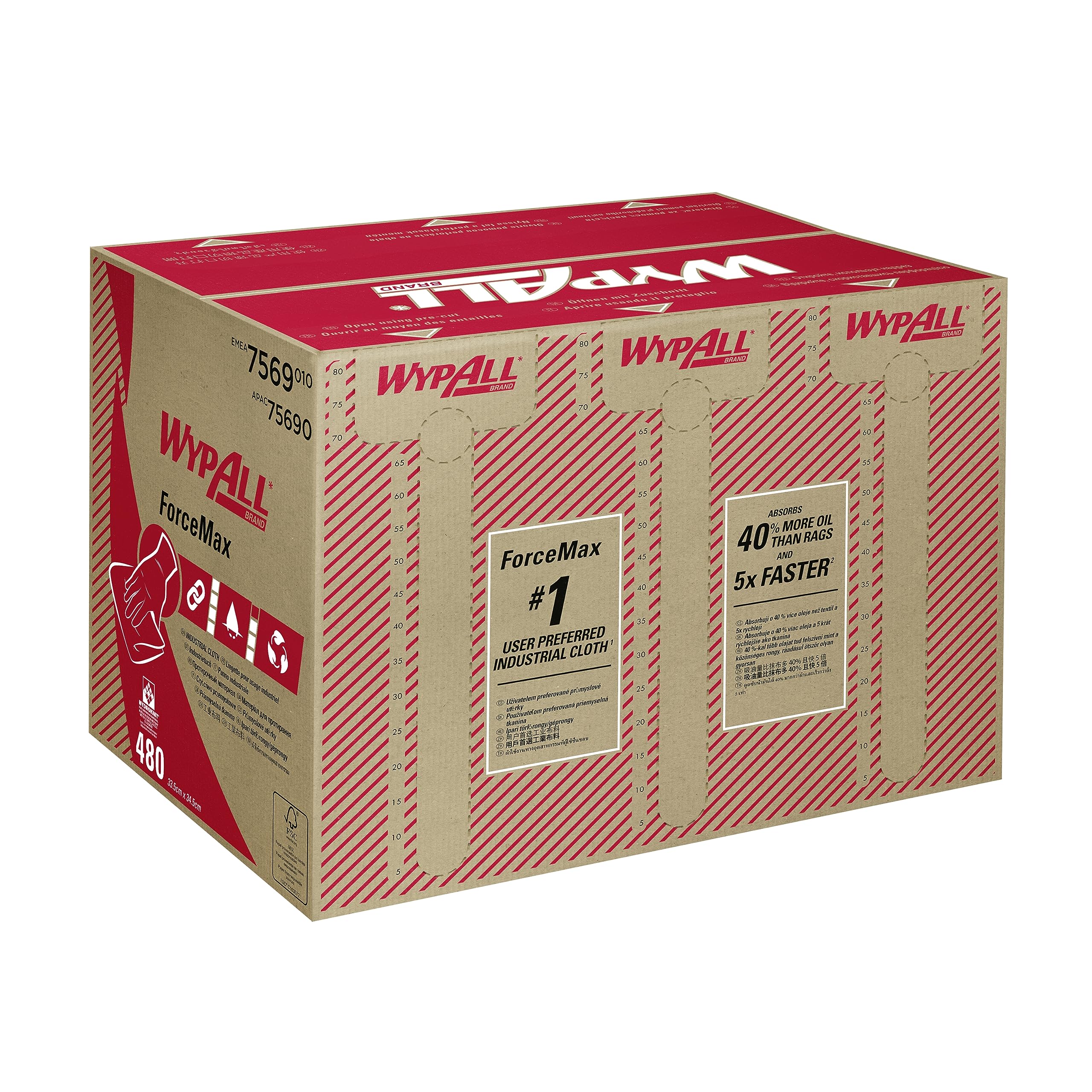 WypAll, 7569, ForceMax Industrial Cloth, 1 Ply, Grey, 1 box x 480 cloths
