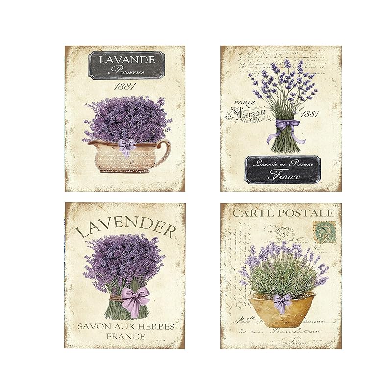 Set of 4 Vintage French Lavender Canvas Prints Handmade