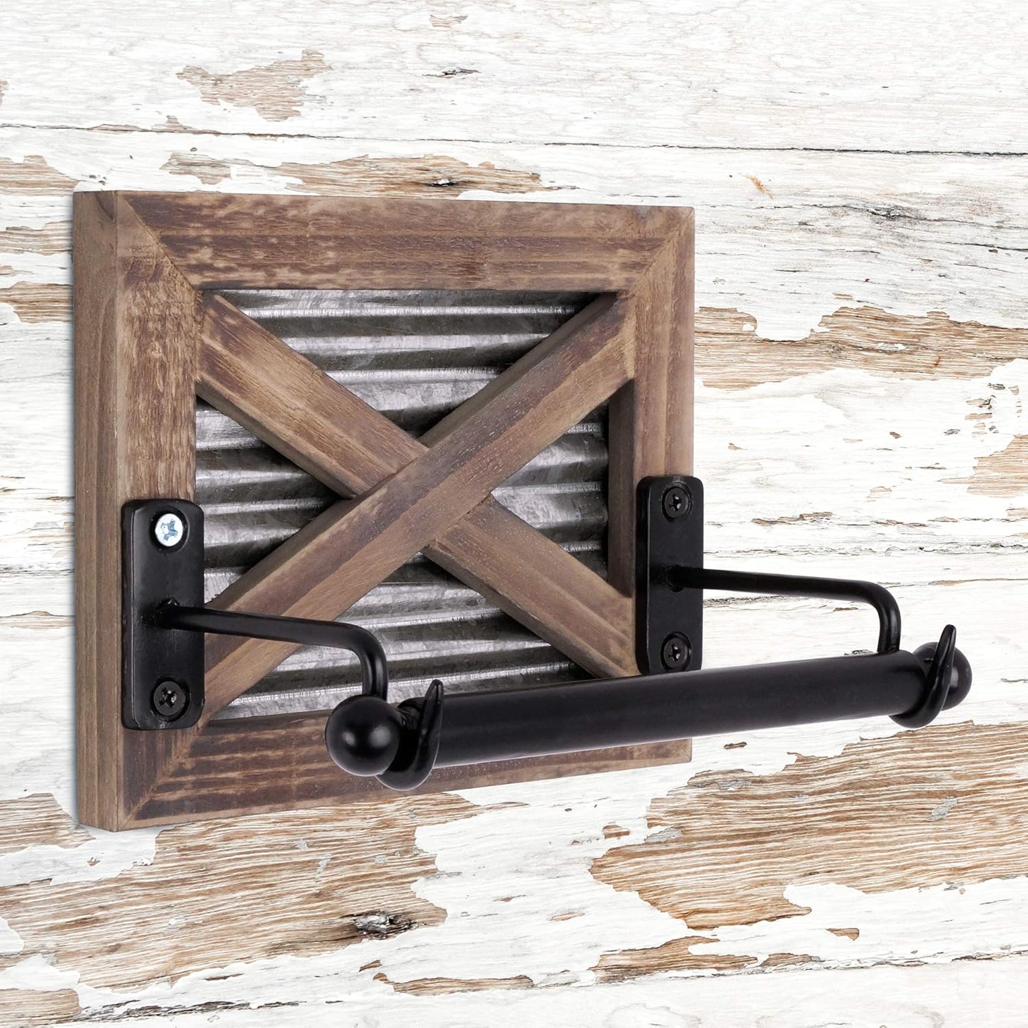 Autumn Alley Rustic Barn Door Bathroom Towel Ring | Wall Mounted Farmhouse Hand Towel Holder | Barn Wood, Galvanized Corrugated Metal and Black Ring Combine Perfectly for Country Charm: Home & Kitchen