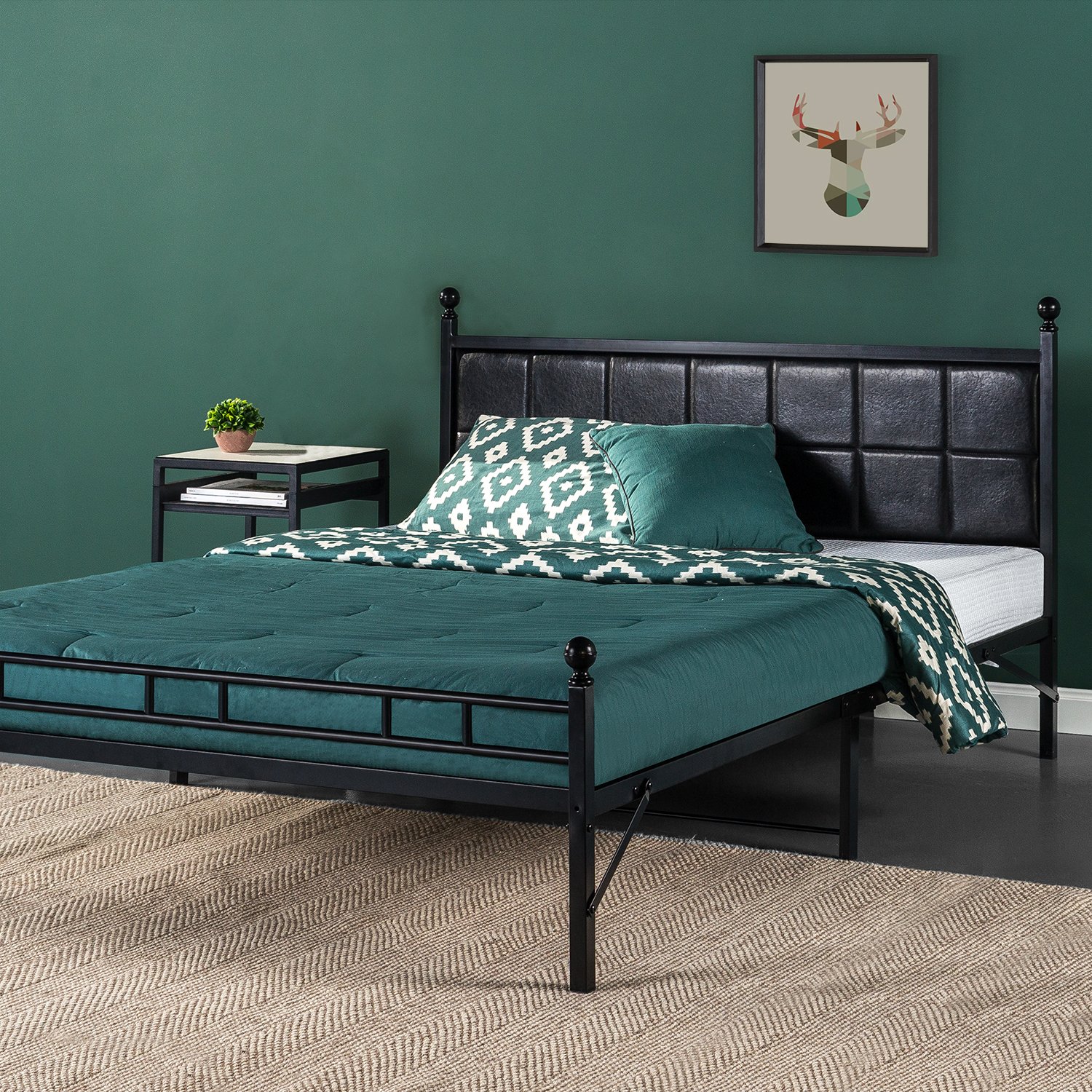 Best Zinus Upholstered Square Stitched Platform Bed With Footboard Queen