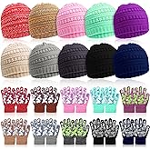JaGely 20/12 Pcs Kids Beanies Hats Gloves for 5-12 Years Winter Warm Gloves Beanie Hat Stretchy for Boys Girls Homeless Gift
