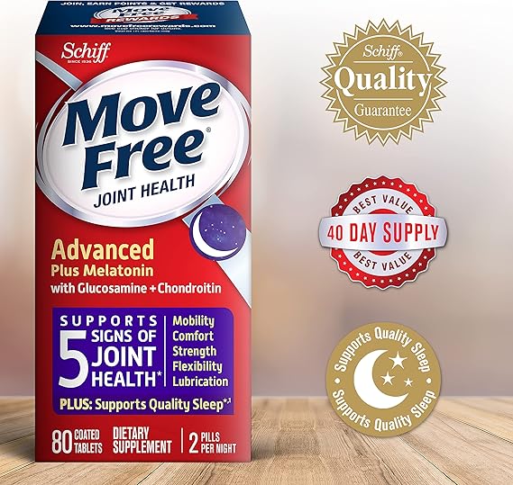 Amazon Com Glucosamine Chondroitin Melotonin Tablets Move Free Ultra Plus Melatonin 80 Count In A Box Supports Mobility Flexibility Strength Lubrication Comfort Plus Quality Sleep Health Personal Care
