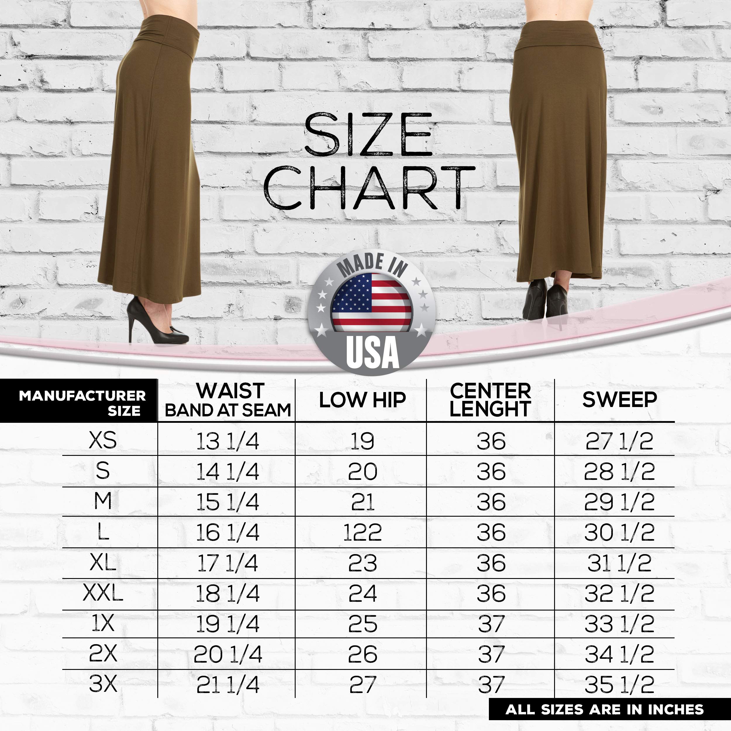 X America Womens Long Stylish Foldover Maxi Skirt, Rayon Spandex, Junior & Plus Dark Olive