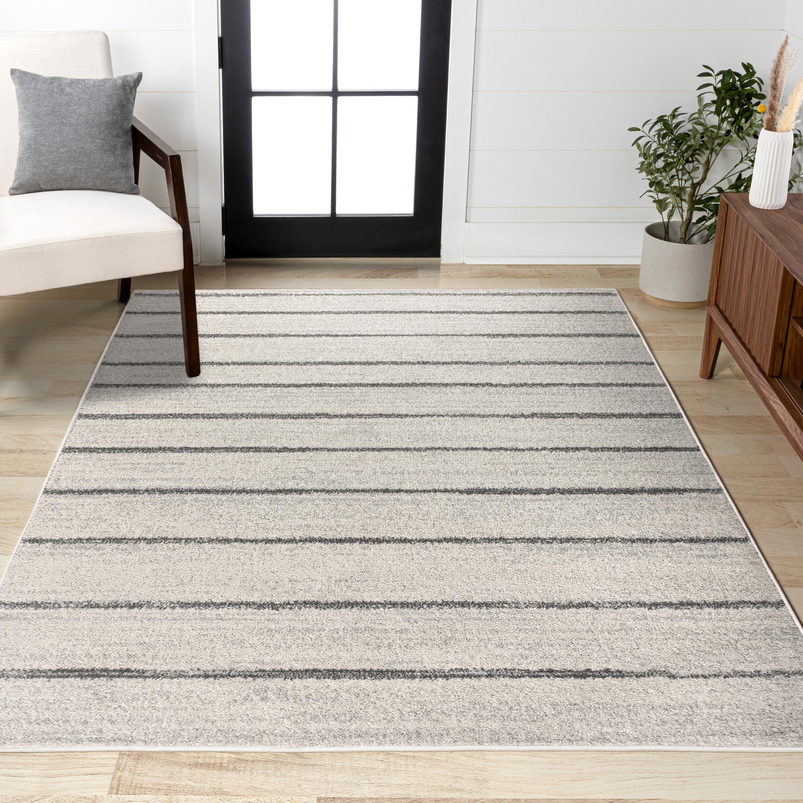 Photo 1 of JONATHAN Y Williamsburg Minimalist Stripe Cream/Gray Indoor Area Rug, 8x10, Contemporary, Modern, Easy-Cleaning for Living Room, Bedroom, Kitchen, Pet Friendly, Non-Shedding (MOH201A-8)