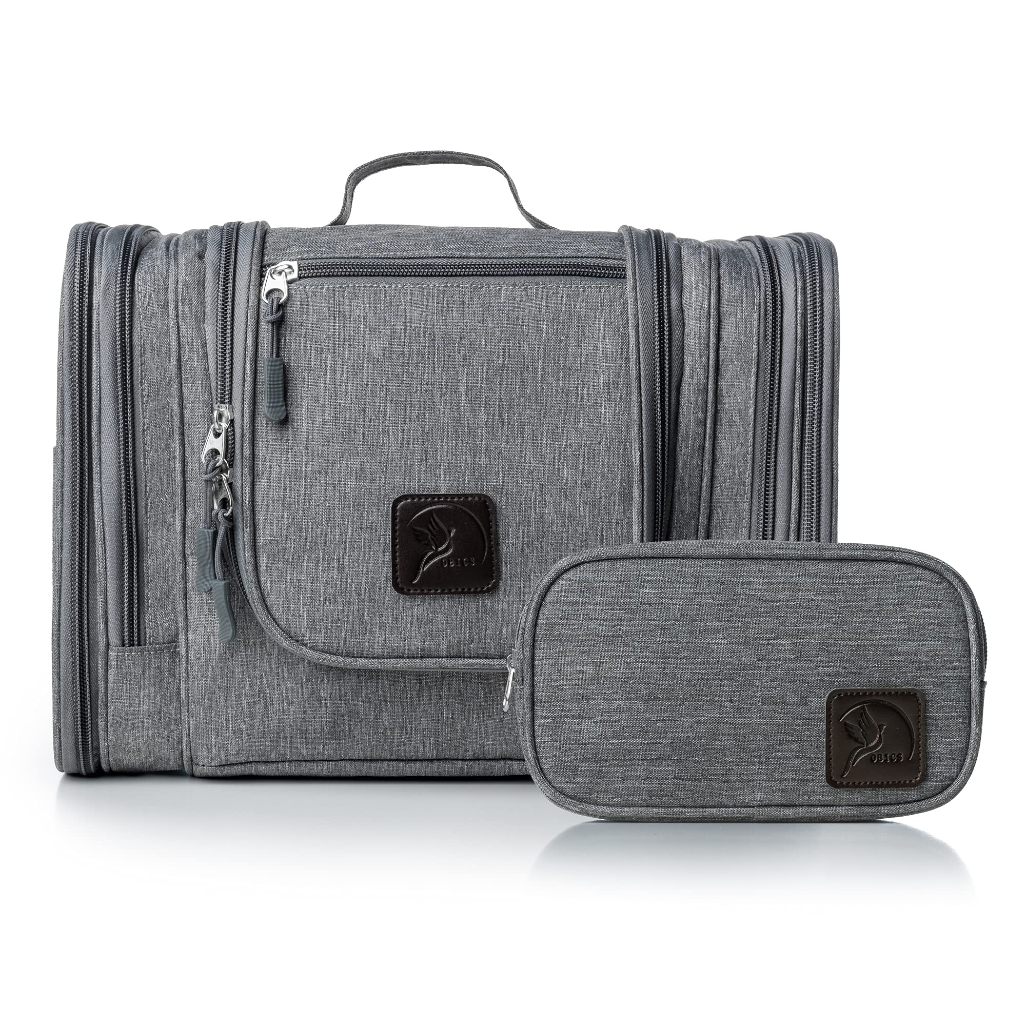 Obics Kulturbeutel Herren & Damen Gross grau 8L XL - Kulturtasche zum Aufhängen & mit Spiegel - Toiletten-Tasche mit Henkel hängend - Kosmetik-Beutel groß - Waschtasche 10 Fächer für Camping Reisen 5