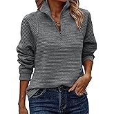 ECOWISH Women Tops Quarter Zip Fall Winter Tunics Casual Oversized Pullover Ribbed Quilted V Neck Collared Outfits Loose 2026