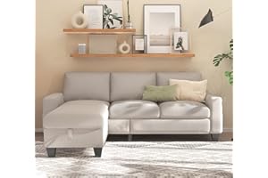 Sunrise Coast L Shaped Living Room 78" Modular Storage Ottoman 3 Seater Sofas Modern Small Sectional Couch with Beige Linen Fabric
