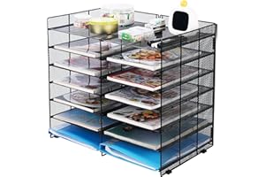 Solinxe 7 Tier Paper Organizer, 12-Slot Mesh Vertical Desk File Organizer, Sliding Letter Tray Mail Sorter, Office Organization and Classroom Storage, Assembly Required, Black