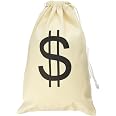 Forplay Money Bag Drawstring Pouch – Dollar Signs – Gangster Costume Prop For Adults