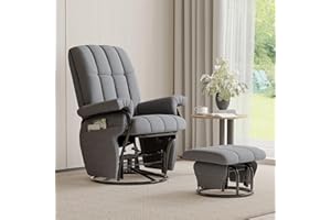 JIASTING 360° Swivel Recliner Chair with Ottoman & Double Side Pockets, Nursing Glider Rocking Recliner Chair, Gliding Chairs for Nursery, Living Room, Office, Bedroom, Metal Frame (Grey)