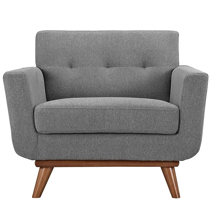 Modway Engage Mid-Century Modern Upholstered Fabric Accent Arm Lounge Chair in Expectation Gray