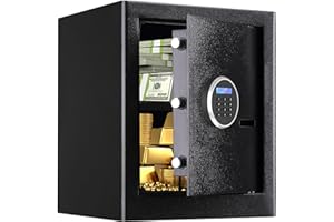 RETLLAS Safe Box Fireproof Waterproof,Personal Home Safe,Fireproof Safe with Digit Keypad,Security Box for Home Office with Double Safety Key Lock and Password for Money and Document (1.8Cuft Black)
