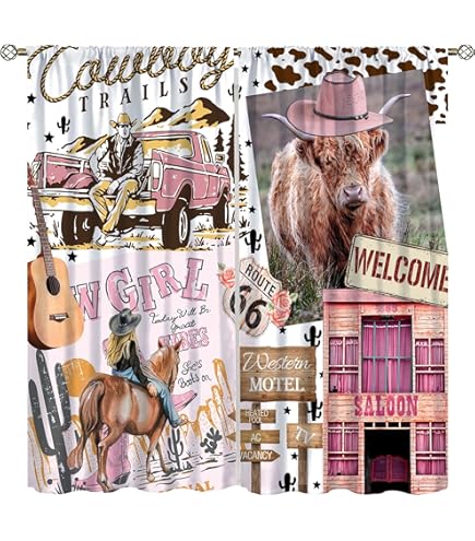 Western Cowboy Hat & Boots Blackout Curtains - Vintage Decor Window Panels For Living Room Bedroom