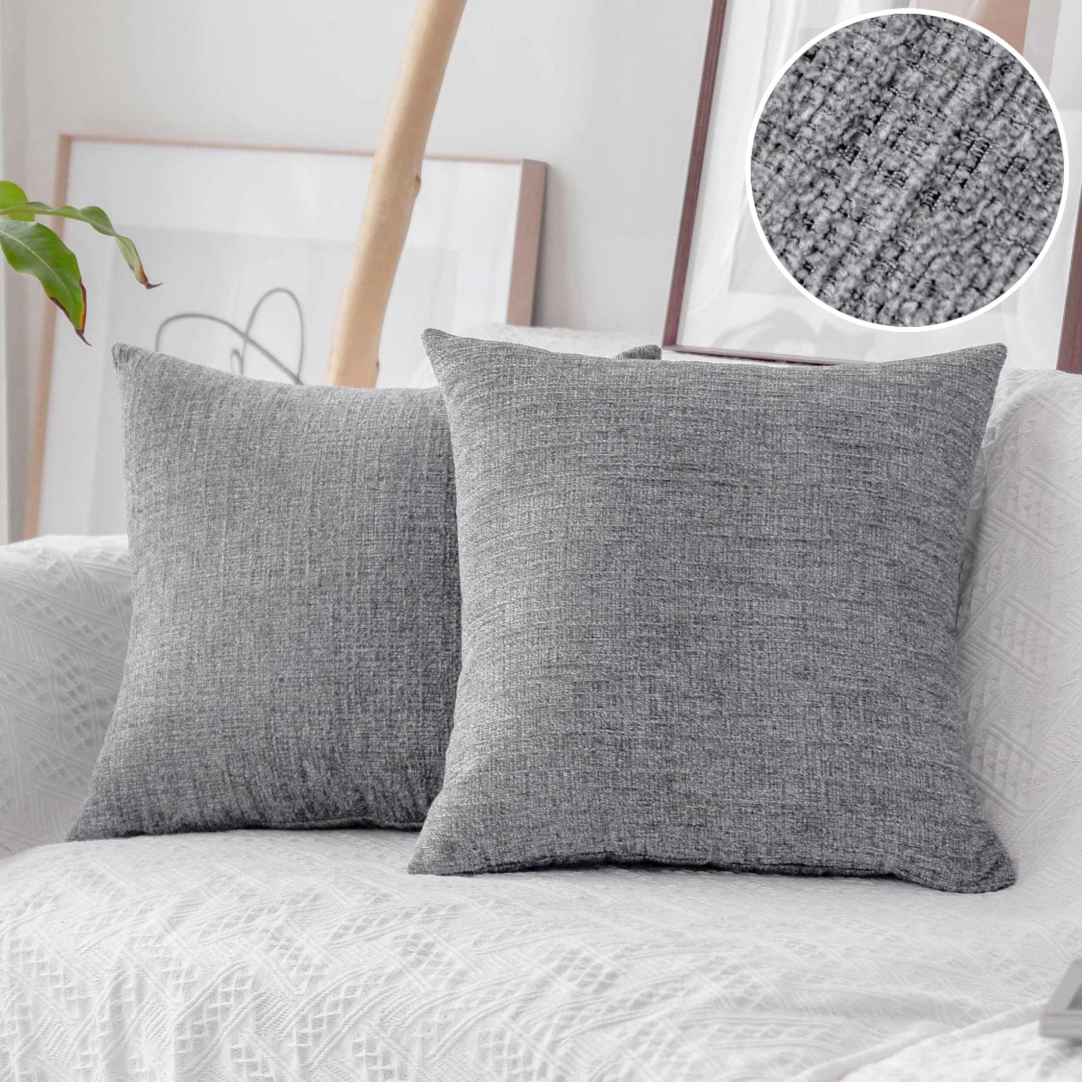 Home Brilliant Grey Mix White Cushion Covers 45 x 45 Set of 2, Cushion Cover for Sofa Bed Couch, Chenille Cushion Protectors for Cushions, (45cm x 45cm, Grey White) — image 1