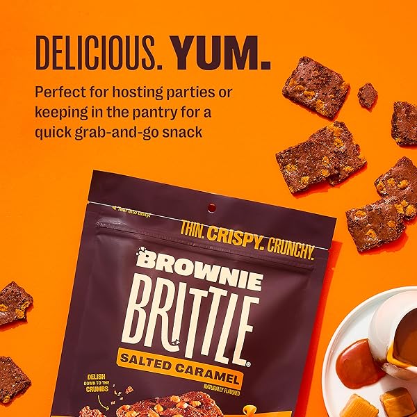 BROWNIE BRITTLE – SALTED CARAMEL THIN AND CRISPY SWEET SNACKS (PACK OF 1, 14 OZ), RICH GOURMET BROWNIE BITES DESSERT