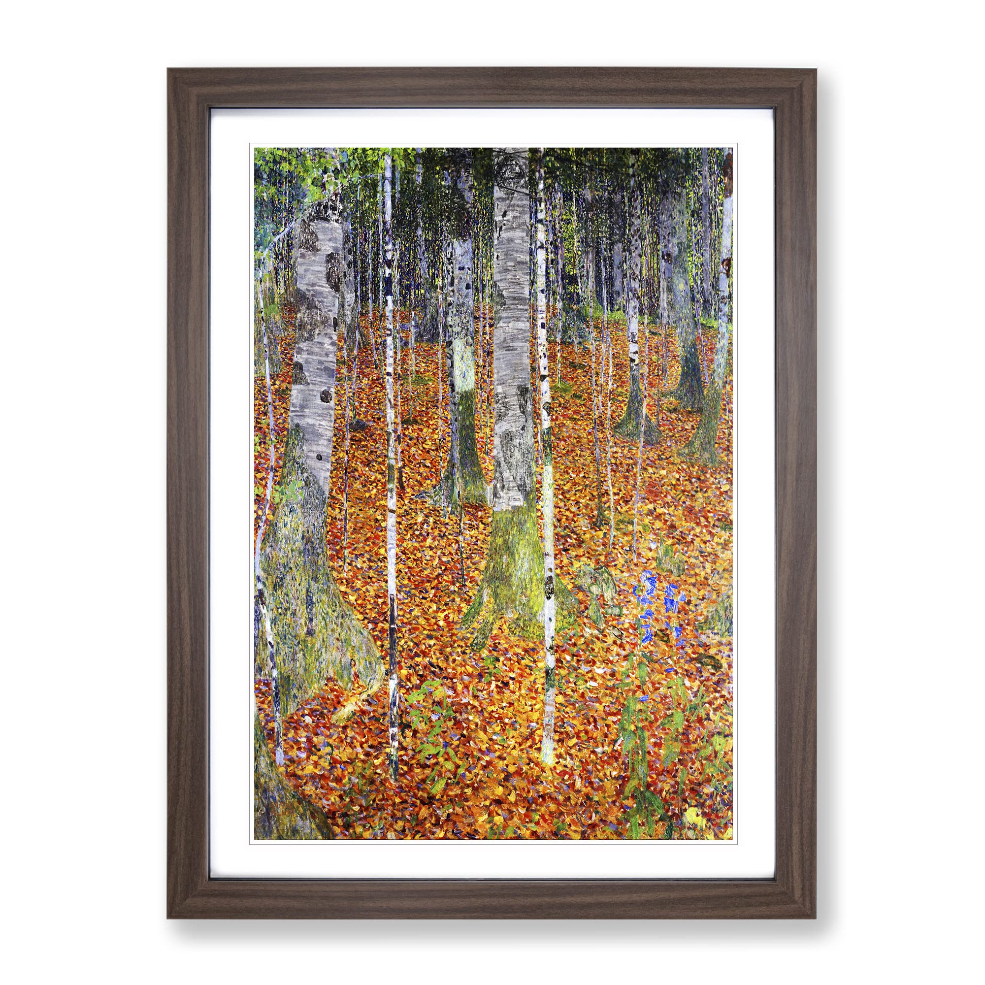Birch Forest By Gustav Klimt Classic Painting Framed Wall Art Print, Ready to Hang Picture for Living Room Bedroom Home Office Décor, Walnut A4 (34 x 25 cm)
