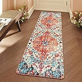 Lahome Floral Washable Kitchen Runner Rug - 2x6 Hallway Entryway Runner Rug, Oriental Medallion Distressed Non-Slip Mat, Bohemian Low-Pile Floor Carpet Runners for Bathroom Laundry Bedside, Orange