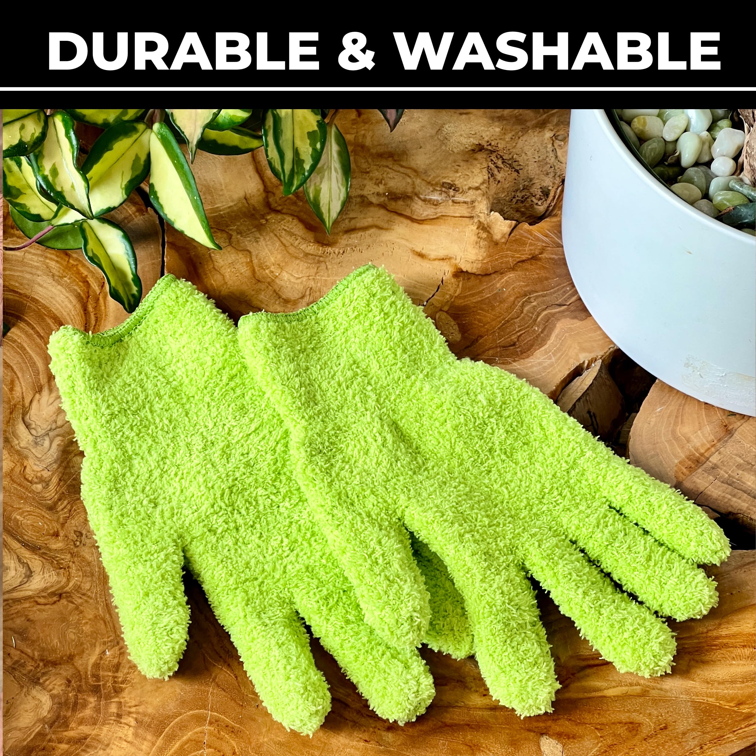 BLESS YOUR SOIL Microfiber Dusting Gloves for Plants : Premium, Gentle, Traps Dust, Washable, Lint Free : Use with Big Leaf Energy ready-to-use spray for houseplants