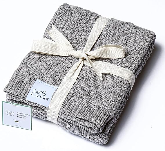 Sweet Acorn Knitted Baby Blanket, Organic