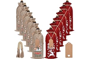 SAILUP Burlap Wine Bags 12 Pcs Christmas Wine Bottle Bags, Reusable Wine Gift Bags with Drawstrings Tags & Ropes for Christmas, Weddings, Holiday Party, Birthdays, Travel, Blind Tastings, Home Storage 750ml