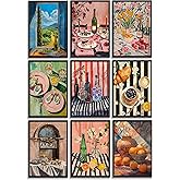 9Pcs Kitchen Wall Art Colorful Food Wall Decor Pictures Drinks Fruit Bar Cart Canvas Posters Prints for Restaurant Kitchen Decorations Unframed (8x10in)