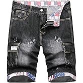 Enrica Men's Casual Printed Regular Fit Ripped Denim Shorts