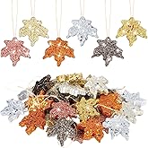 Xinnun 36 Pcs Thanksgiving Maple Ornaments Fall Glitter Leaf Hanging Decor Mini Leaf Tree Ornaments for Thanksgiving Day Autumn Anniversary Party Decoration(Maple,Classic Color)