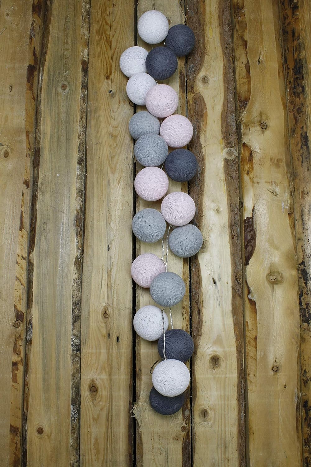 Cotton Ball Lights Pink Grey 35 LED Lichterkette mit USB Anschluss