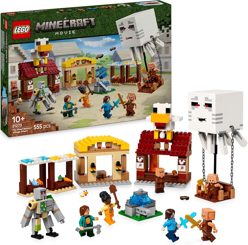 LEGO Minecraft Ghast Balloon Village Attack 21273 with Steve House Minifigs