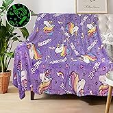 Unicorn Glow in Dark Blanket for Girls & Kids, Personalized for Baby/Toddler, Soft Fleece 40"x50"