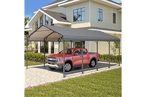Wisteria Lane 12x20FT Metal Carport, Heavy Duty Carport Canopy with Reinforced Frame and Base for All-Weather, Outdoor Garage Car Port for Boats, Tractors, Pickup Trucks or Party, Dark Gray
