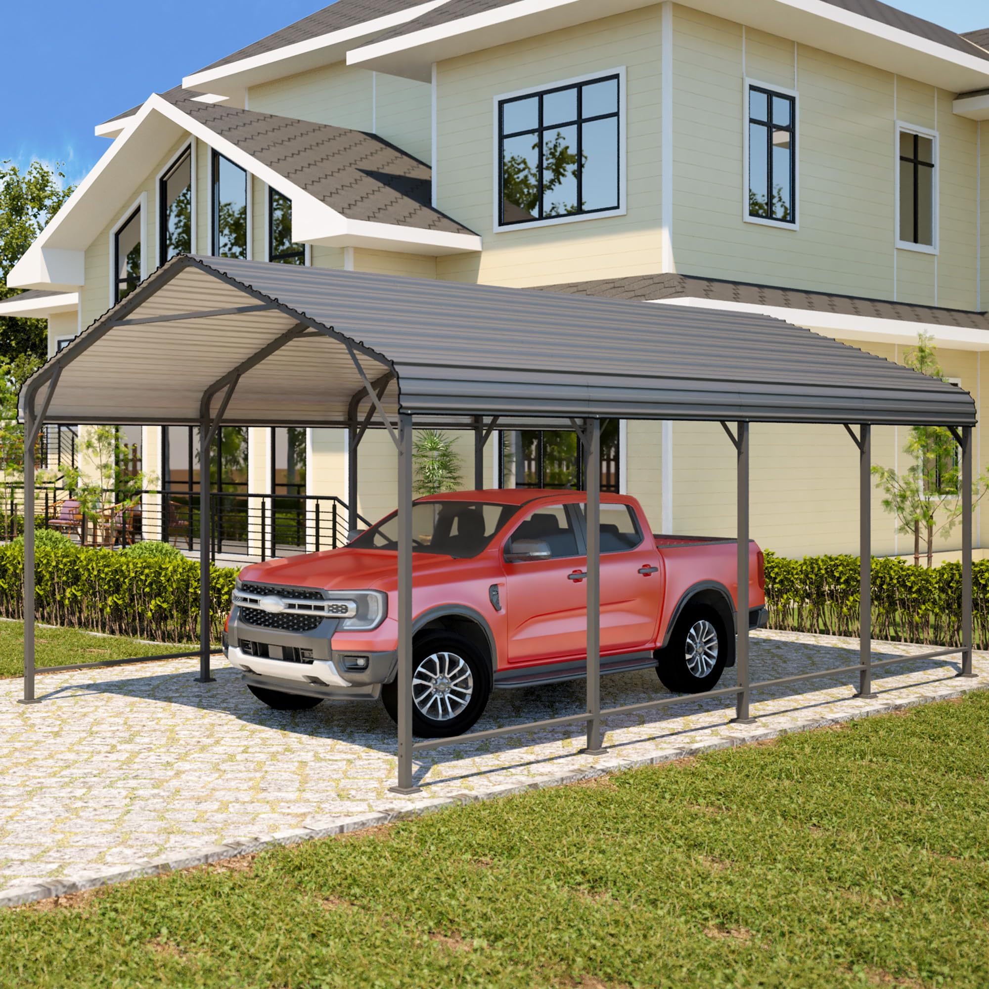 View 1 of **UNKNOWN MISSING PIECES**Wisteria Lane 12x20FT Metal Carport, Heavy Duty Carport Canopy with Reinforced Frame and Base for All-Weather, Outdoor Garage Car Port for Boats, Tractors, Pickup Trucks or Party, Dark Gray