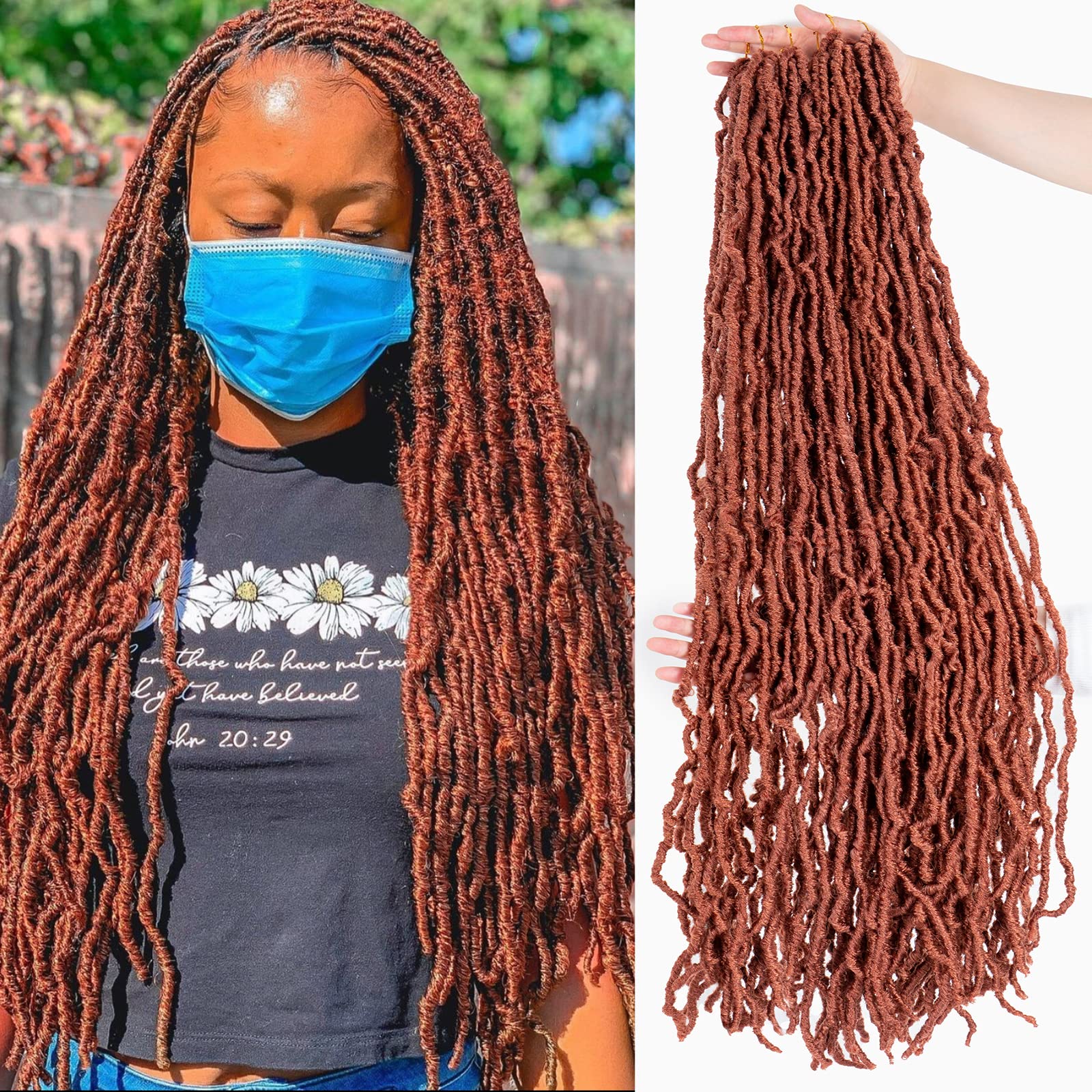 Faux Locs 24 Inch 350# Crochet Hair New Soft Locs 6 Packs/Lot Curly Wavy Pre-Looped Faux Locs Goddess Synthetic Fiber Hair Extensions (24 Inch, 350#)